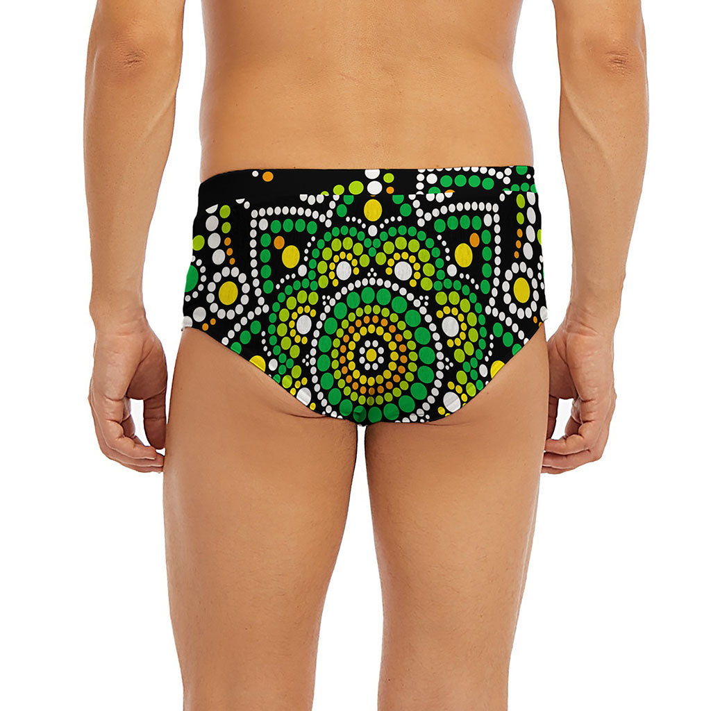 Green White Dot Mandala Print Men's Briefs