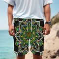 Green White Dot Mandala Print Men's Cargo Shorts