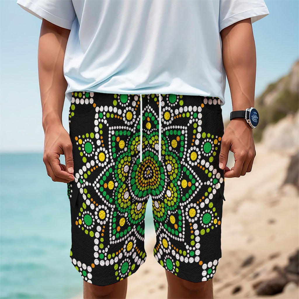 Green White Dot Mandala Print Men's Cargo Shorts