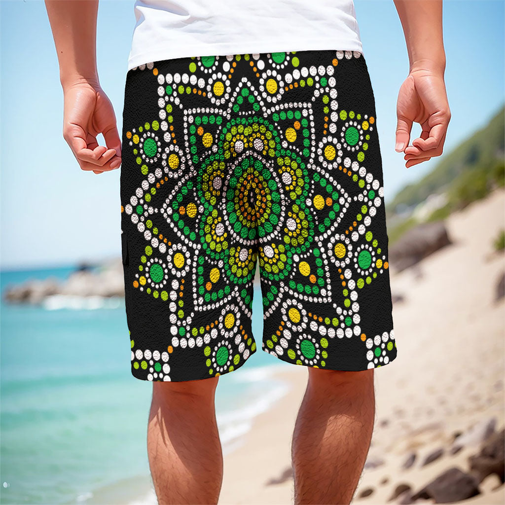 Green White Dot Mandala Print Men's Cargo Shorts