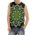 Green White Dot Mandala Print Men's Fitness Tank Top