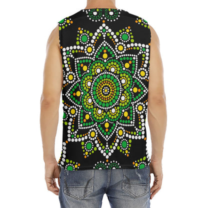 Green White Dot Mandala Print Men's Fitness Tank Top