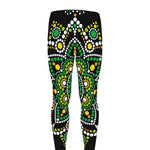 Green White Dot Mandala Print Men's leggings