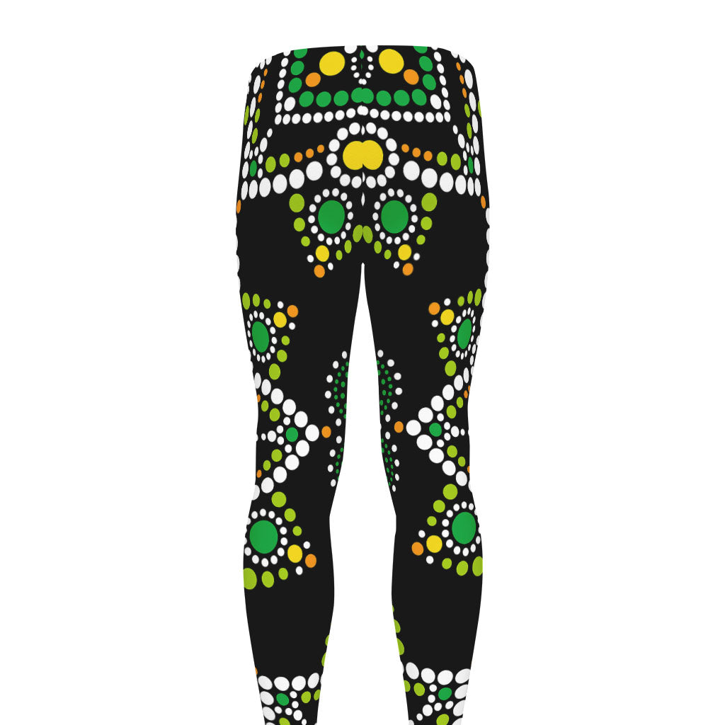 Green White Dot Mandala Print Men's leggings