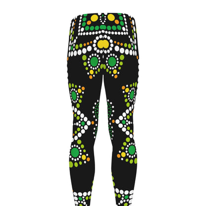 Green White Dot Mandala Print Men's leggings