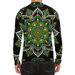Green White Dot Mandala Print Men's Long Sleeve Rash Guard