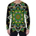 Green White Dot Mandala Print Men's Long Sleeve T-Shirt