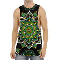 Green White Dot Mandala Print Men's Muscle Tank Top