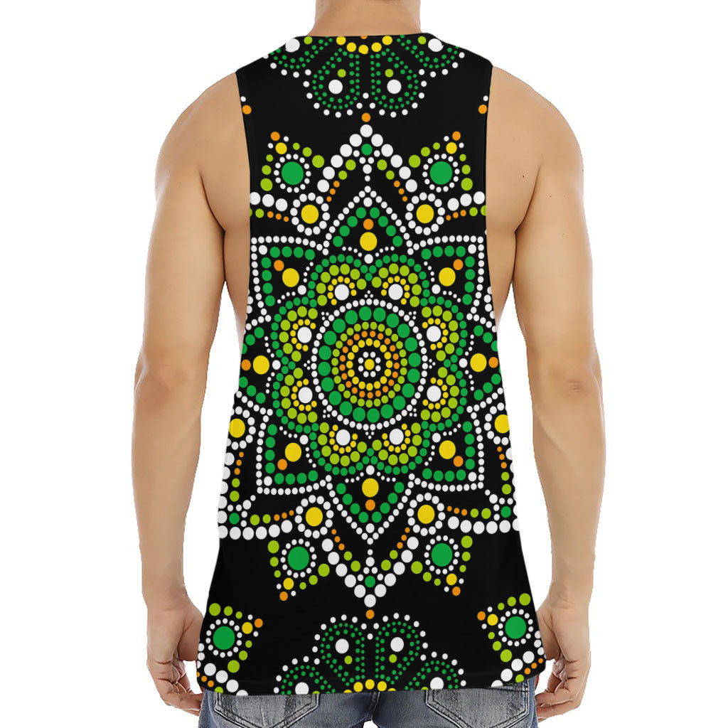 Green White Dot Mandala Print Men's Muscle Tank Top
