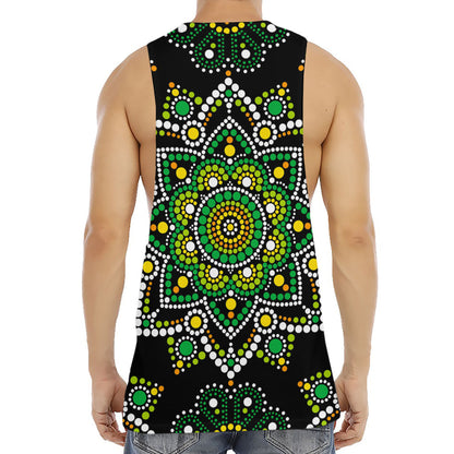 Green White Dot Mandala Print Men's Muscle Tank Top