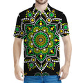 Green White Dot Mandala Print Men's Polo Shirt