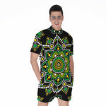 Green White Dot Mandala Print Men's Rompers