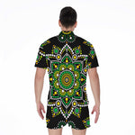 Green White Dot Mandala Print Men's Rompers