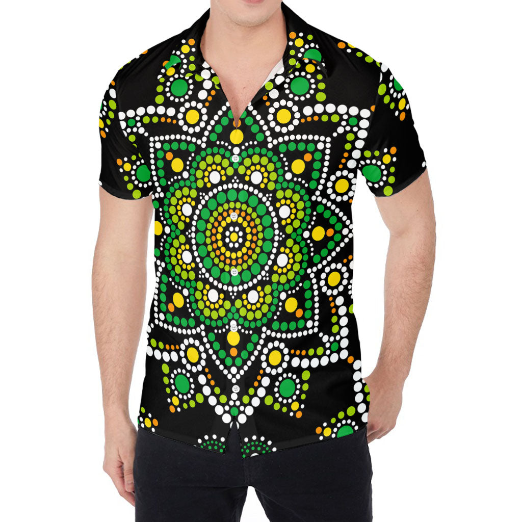 Green White Dot Mandala Print Men's Shirt