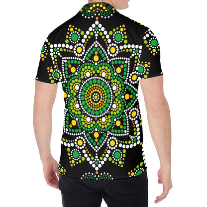 Green White Dot Mandala Print Men's Shirt