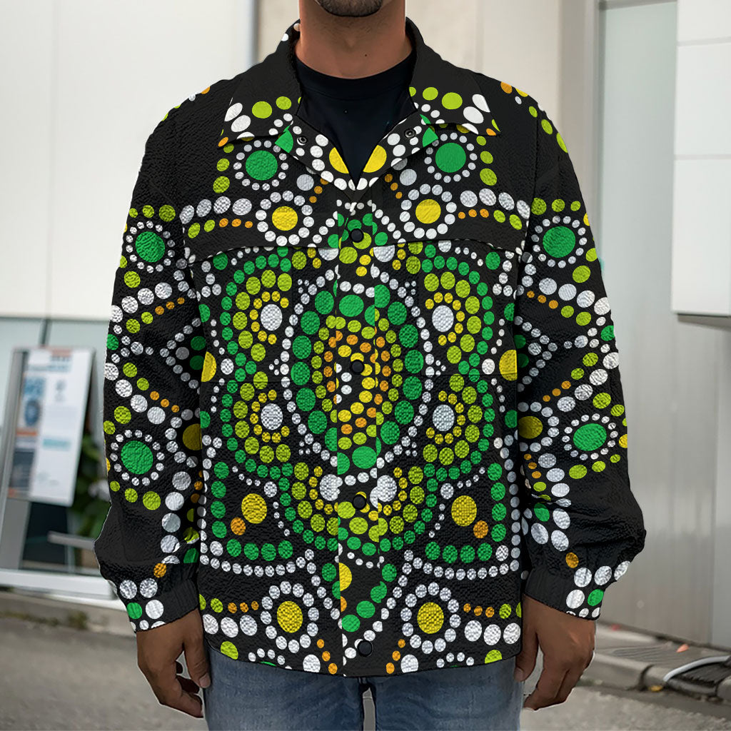 Green White Dot Mandala Print Men's Shirt Jacket