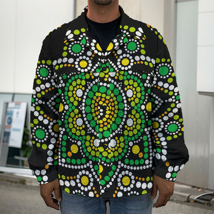 Green White Dot Mandala Print Men's Shirt Jacket