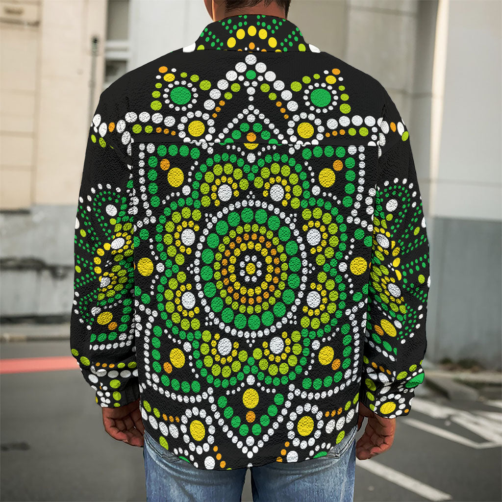 Green White Dot Mandala Print Men's Shirt Jacket