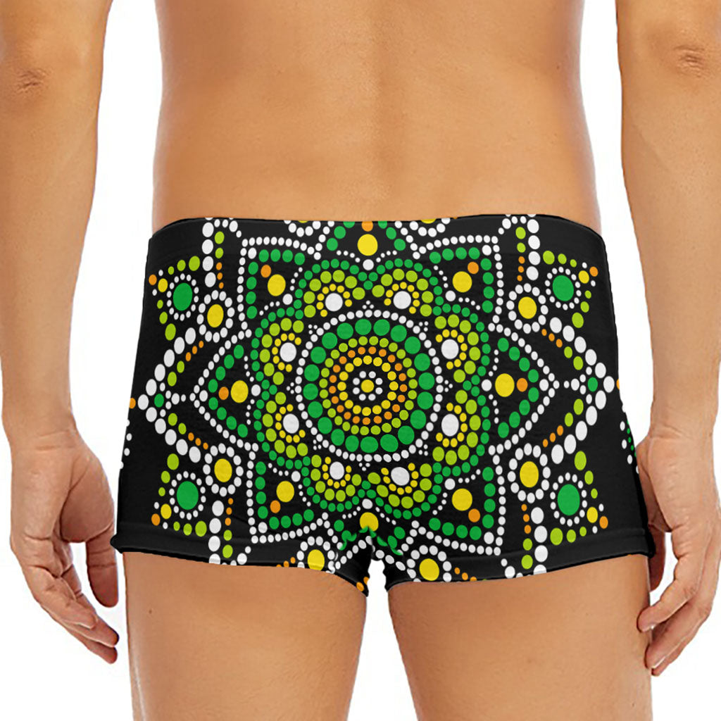 Green White Dot Mandala Print Men's Short Boxer Briefs