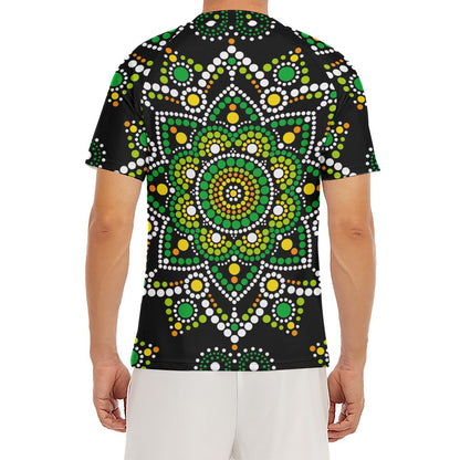 Green White Dot Mandala Print Men's Short Sleeve Rash Guard