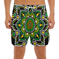 Green White Dot Mandala Print Men's Split Running Shorts