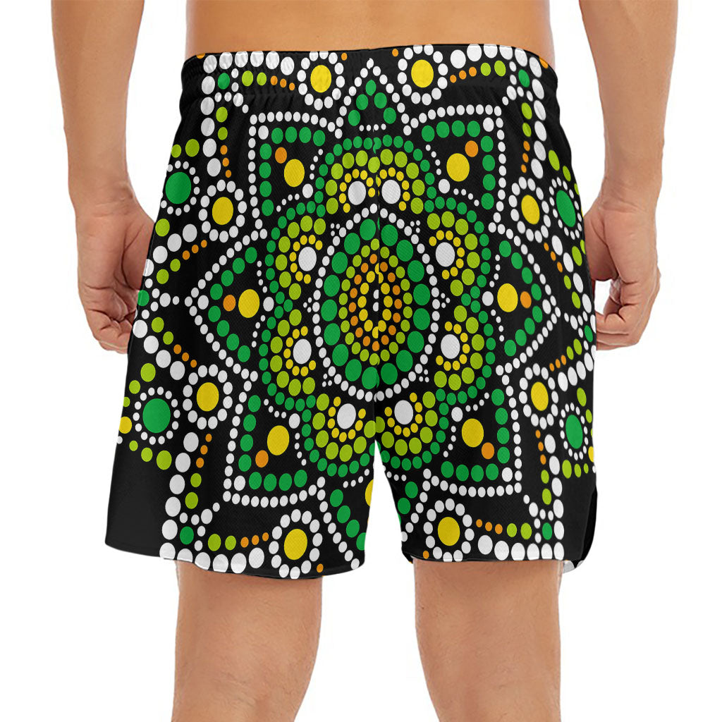 Green White Dot Mandala Print Men's Split Running Shorts