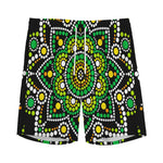 Green White Dot Mandala Print Men's Sports Shorts