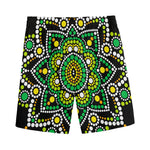Green White Dot Mandala Print Men's Sports Shorts