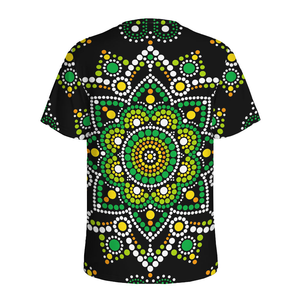 Green White Dot Mandala Print Men's Sports T-Shirt