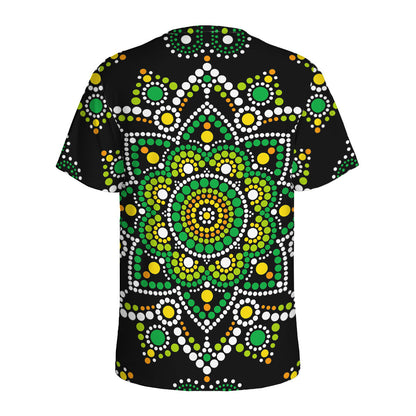 Green White Dot Mandala Print Men's Sports T-Shirt