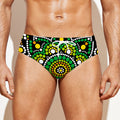 Green White Dot Mandala Print Men's Swim Briefs