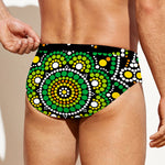Green White Dot Mandala Print Men's Swim Briefs