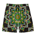 Green White Dot Mandala Print Men's Swim Trunks