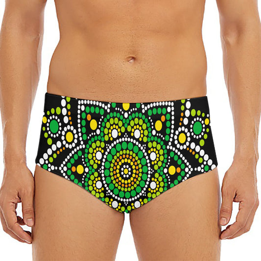 Green White Dot Mandala Print Men's Triangle Swim Briefs