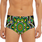 Green White Dot Mandala Print Men's Triangle Swim Briefs