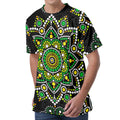 Green White Dot Mandala Print Men's Velvet T-Shirt
