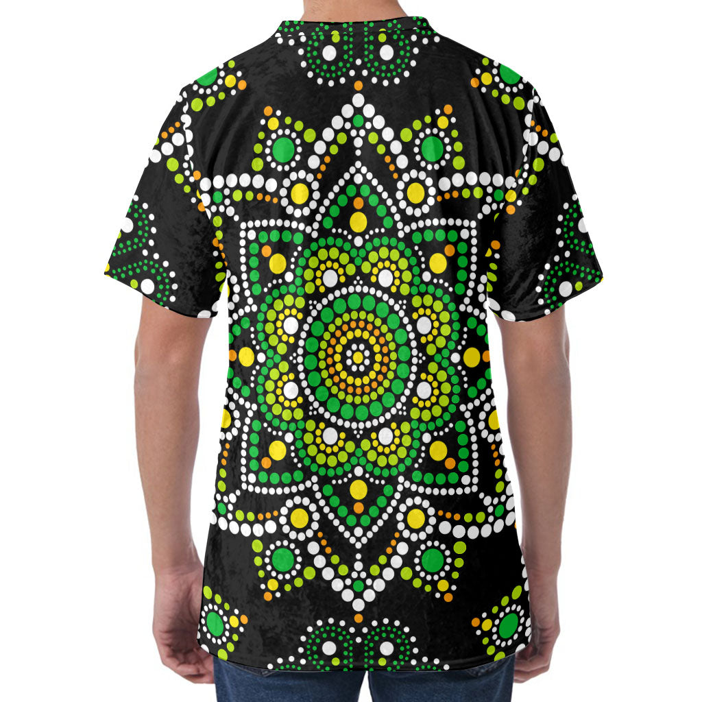 Green White Dot Mandala Print Men's Velvet T-Shirt