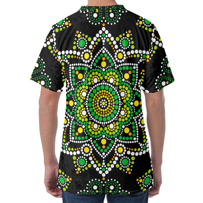 Green White Dot Mandala Print Men's Velvet T-Shirt