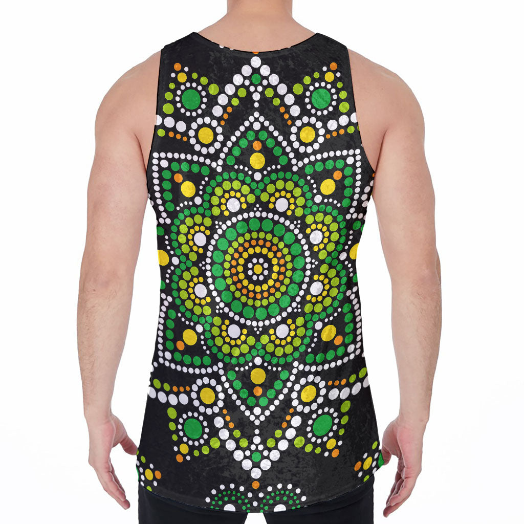 Green White Dot Mandala Print Men's Velvet Tank Top