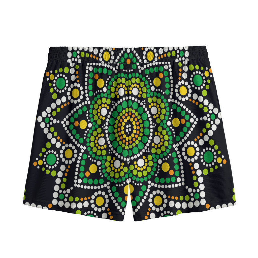 Green White Dot Mandala Print Mesh Shorts