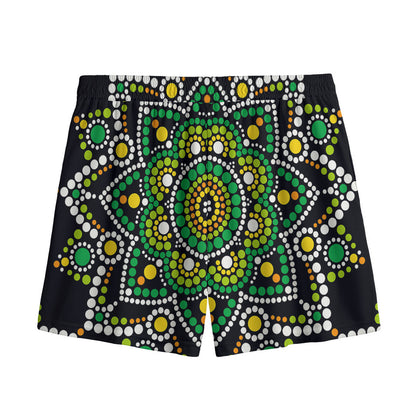 Green White Dot Mandala Print Mesh Shorts