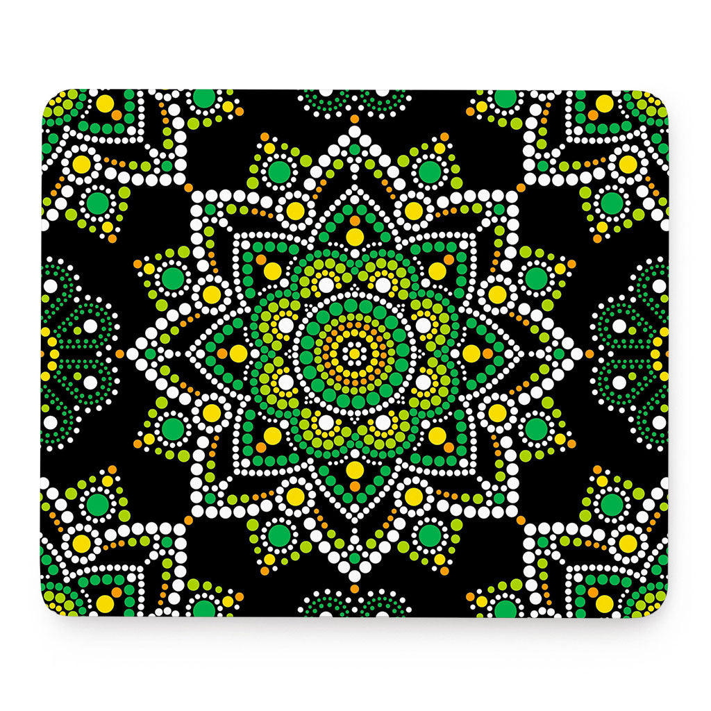 Green White Dot Mandala Print Mouse Pad