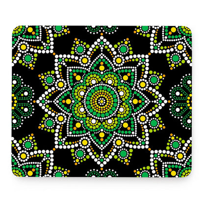 Green White Dot Mandala Print Mouse Pad