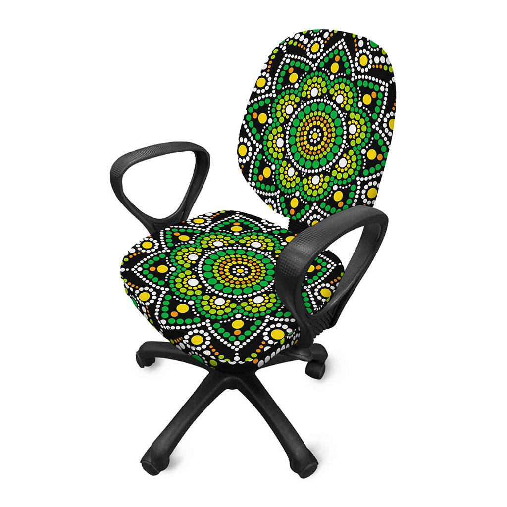 Green White Dot Mandala Print Office Chair Cover