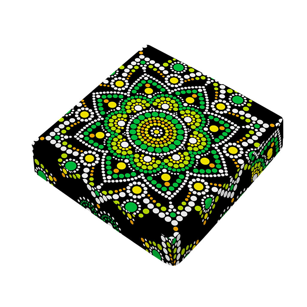 Green White Dot Mandala Print Outdoor Seat Cushion Cover