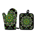 Green White Dot Mandala Print Oven Mitt And Pot Holder Set