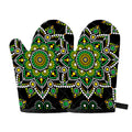 Green White Dot Mandala Print Oven Mitts