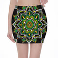 Green White Dot Mandala Print Pencil Mini Skirt