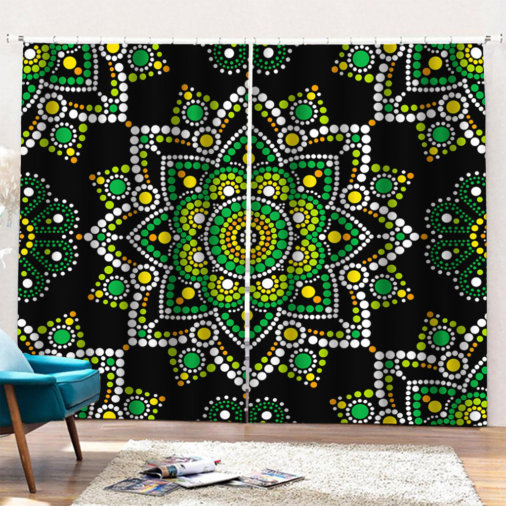 Green White Dot Mandala Print Pencil Pleat Curtains