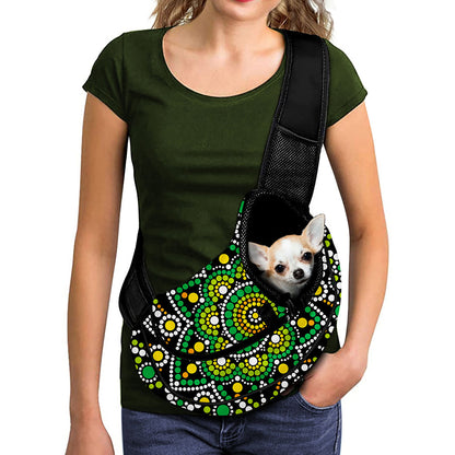 Green White Dot Mandala Print Pet Sling Carrier